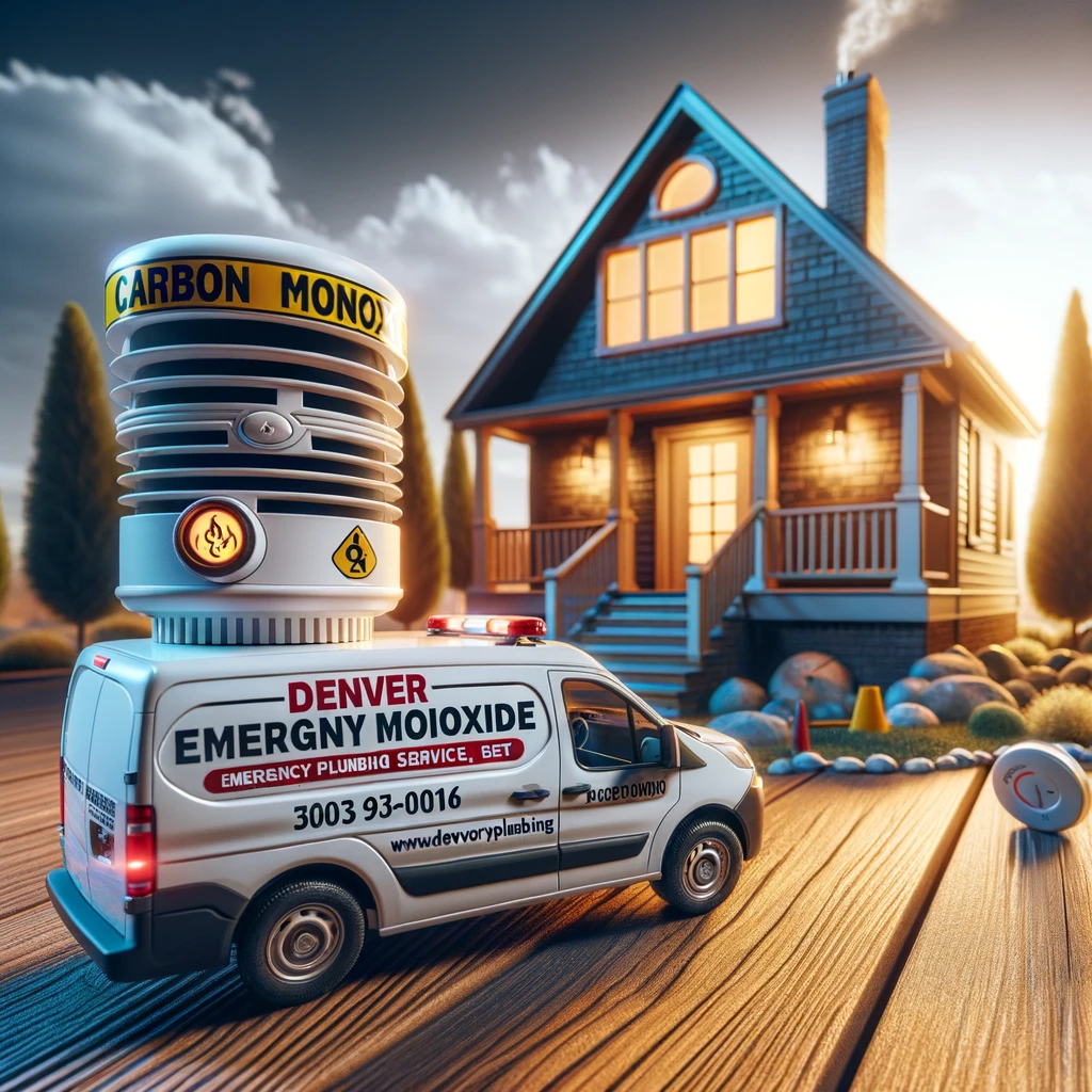 Conceptual image of a home with carbon monoxide alarms and Denver Emergency Plumbing service vehicle