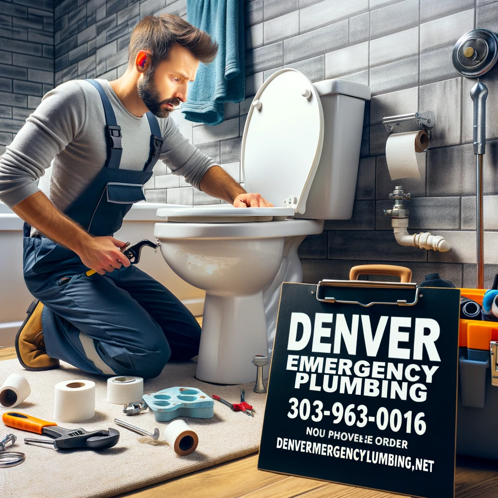 Denver Emergency Plumbing professional repairing a leaky toilet in a residential bathroom