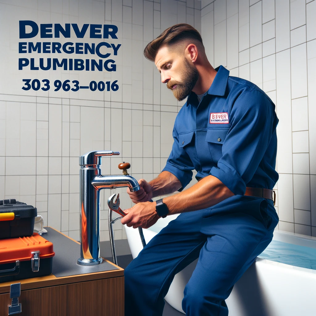 Expert from Denver Emergency Plumbing fixing a leaky bathtub faucet in a commercial setting.