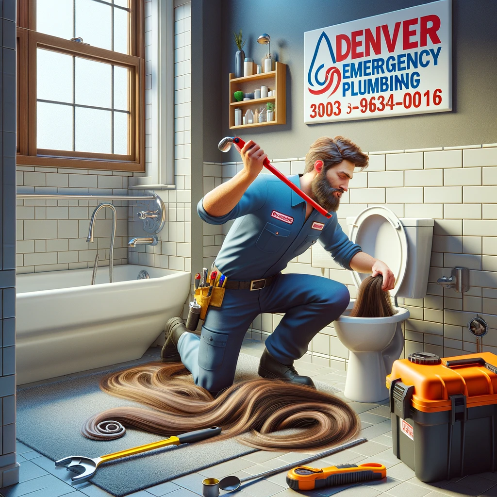 Denver Emergency Plumbing technician addressing a hair clog in a residential bathroom sink or shower.