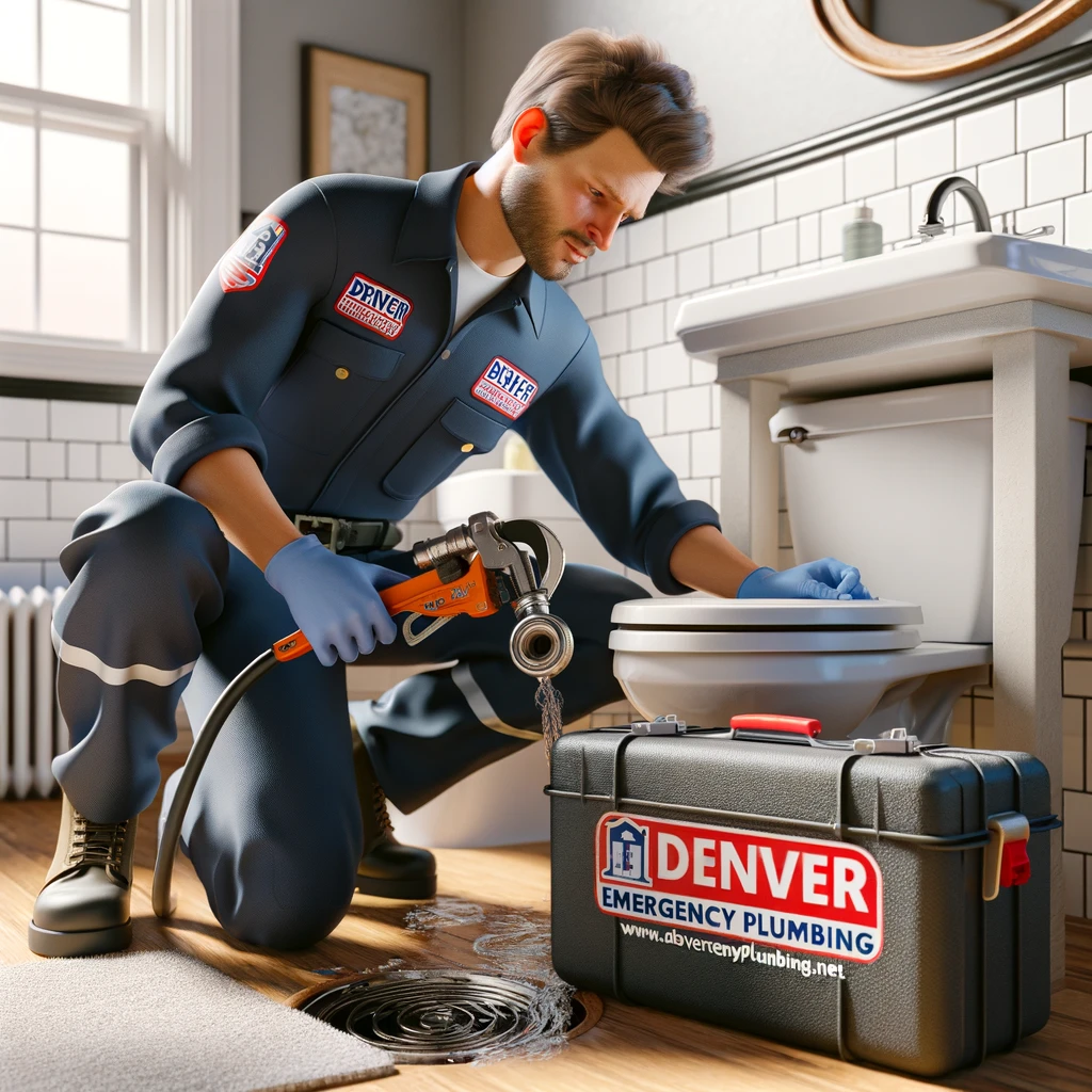 Denver Emergency Plumbing technician expertly cleaning a drain in a residential bathroom.