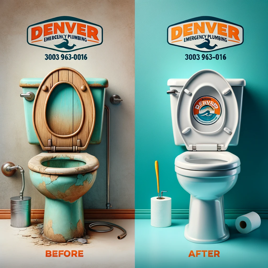Before-and-after comparison of a toilet replacement by Denver Emergency Plumbing